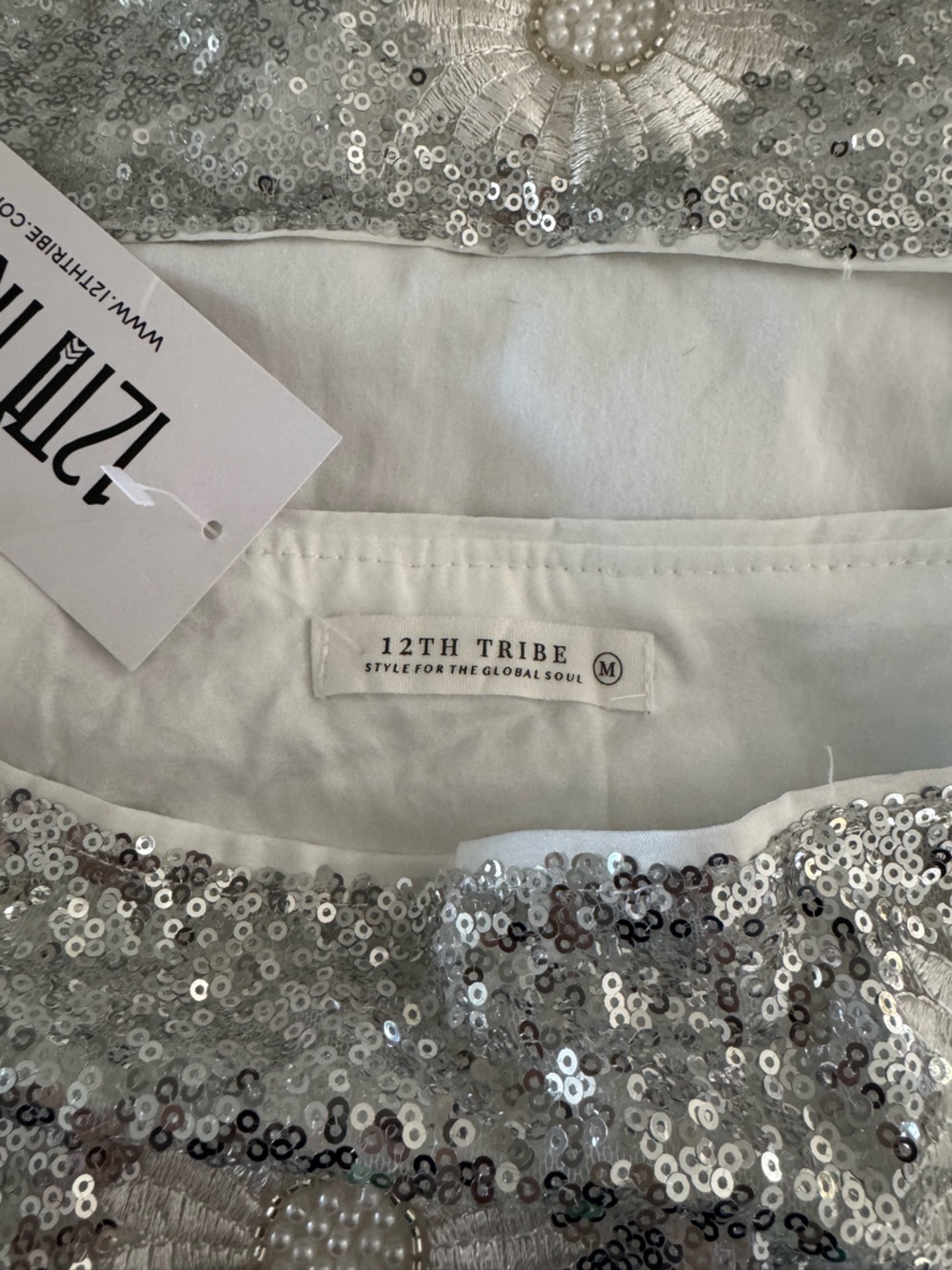 12th Tribe White Sequin Daisy Mini Skirt & Top Set - Picture 3 of 4